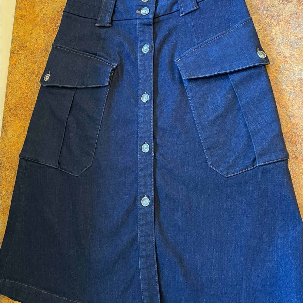 Massimo Dutti Button Front Denim A line Cargo Skirt  8; fits like a 4 Dark Rinse